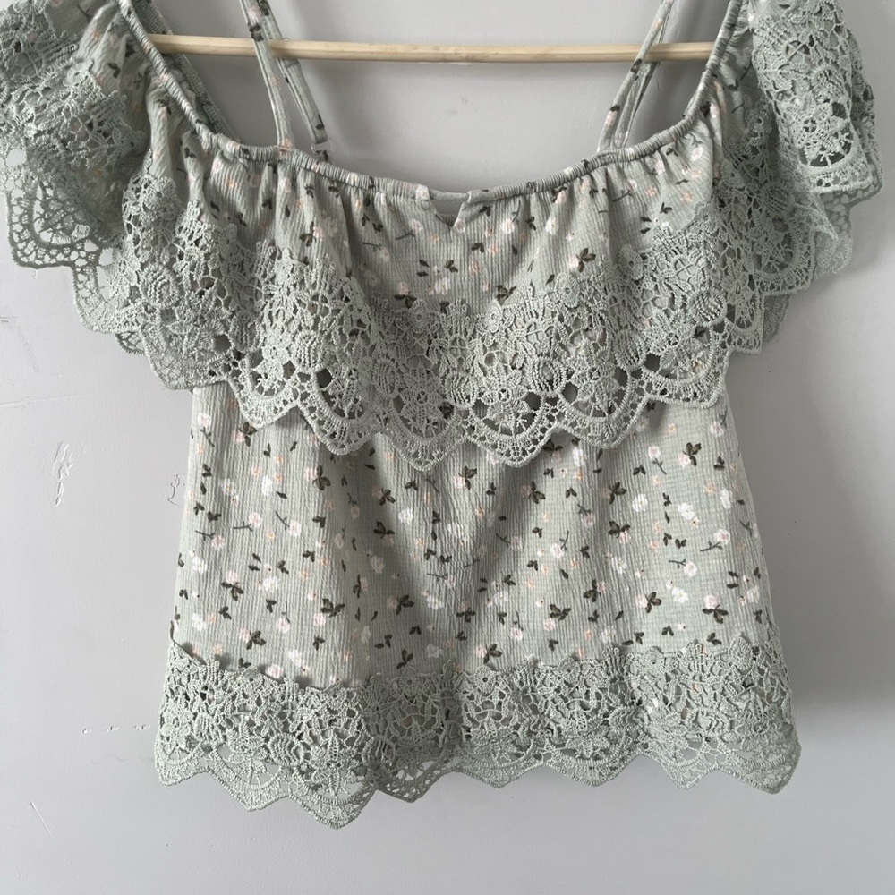 No Boundaries Lace Trimmed Mint Blouse